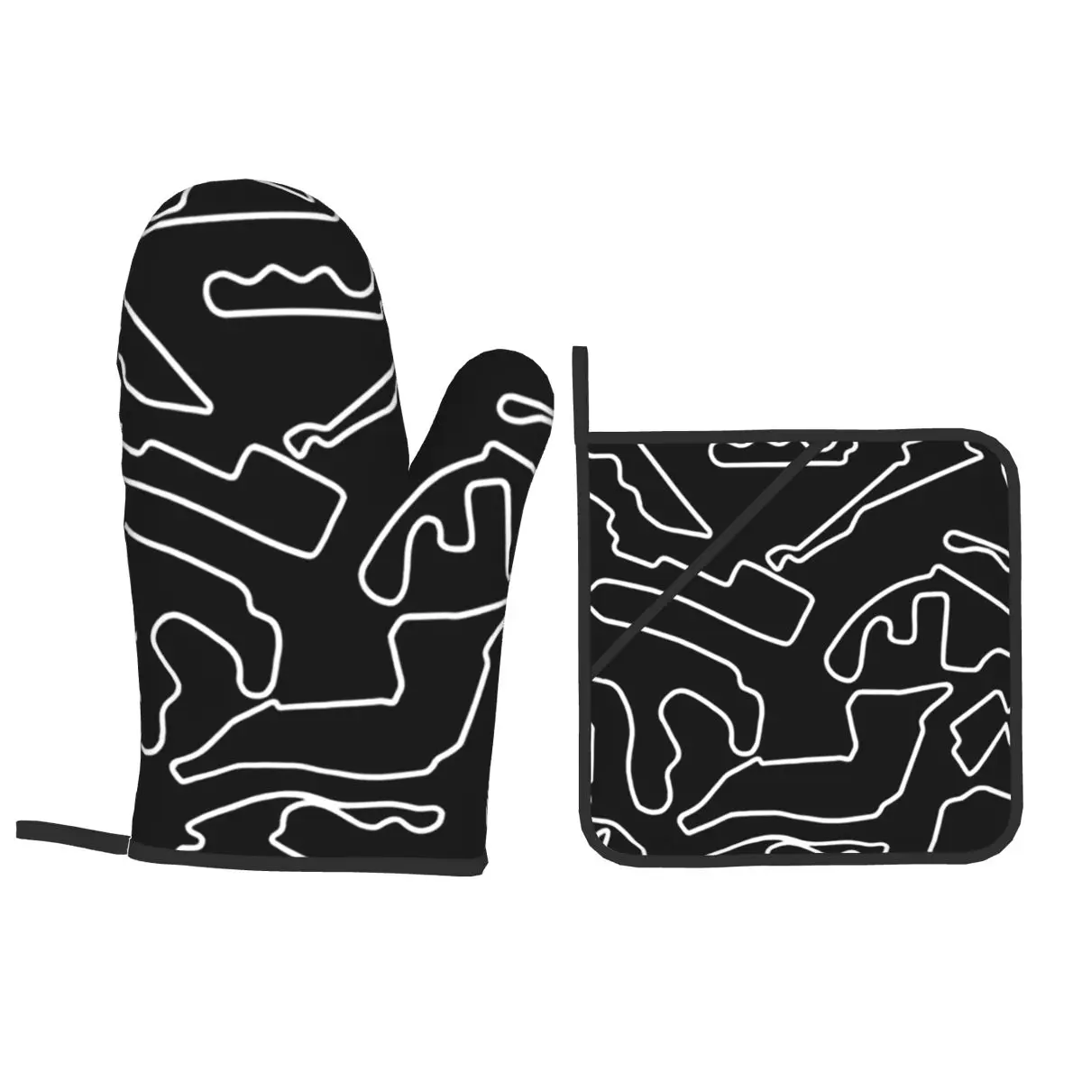 F1 2025 Tracks Oven Mitts and Pot Holder Sets of 4 for Baking Kitchen Cooking BBQ Resistant Non-Slip Gloves