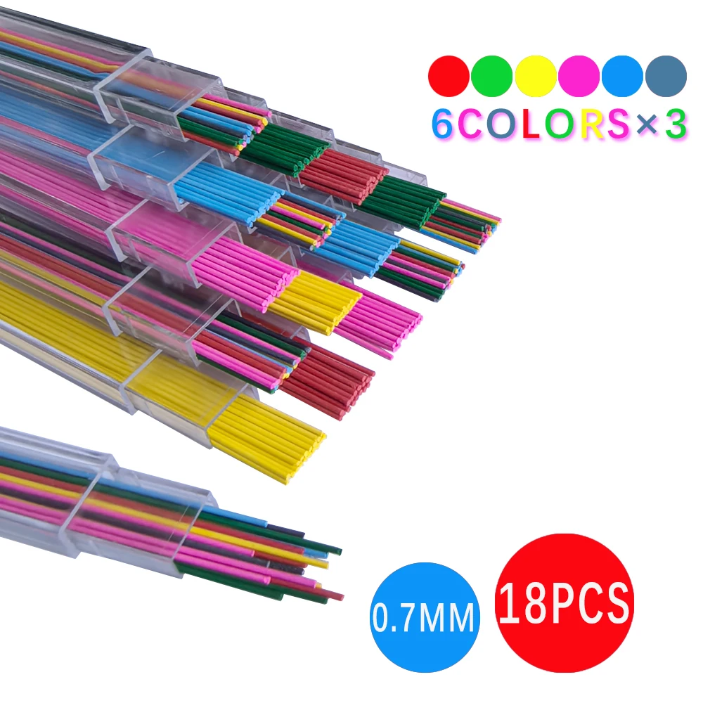 Lápis Colorido Núcleo Lead Refill, Escola de Arte, Belas Pintura, Suprimentos Esboço, Vermelho, Azul, Amarelo, Verde, Rosa Leads, 0,7mm