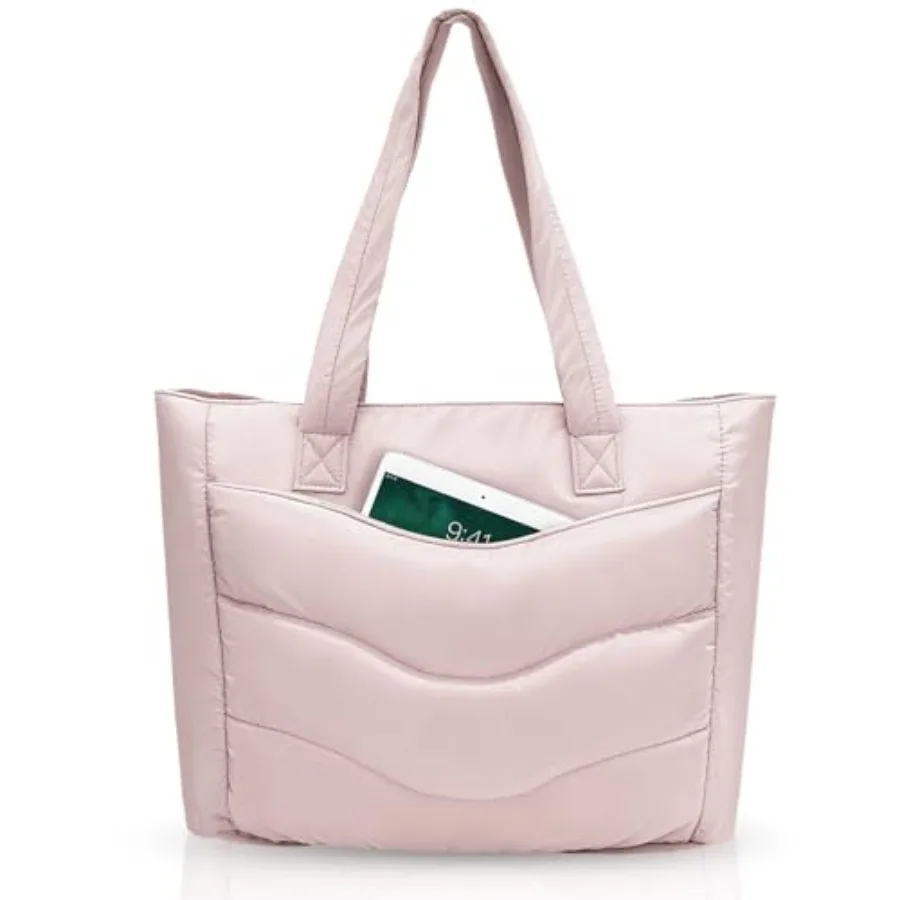

Skycase Puffer Tote Bag for Women - Lightweight Puffy Work Handbag- Large Laptop Quilted Shoulder Bag for Daily, Travel, Gym