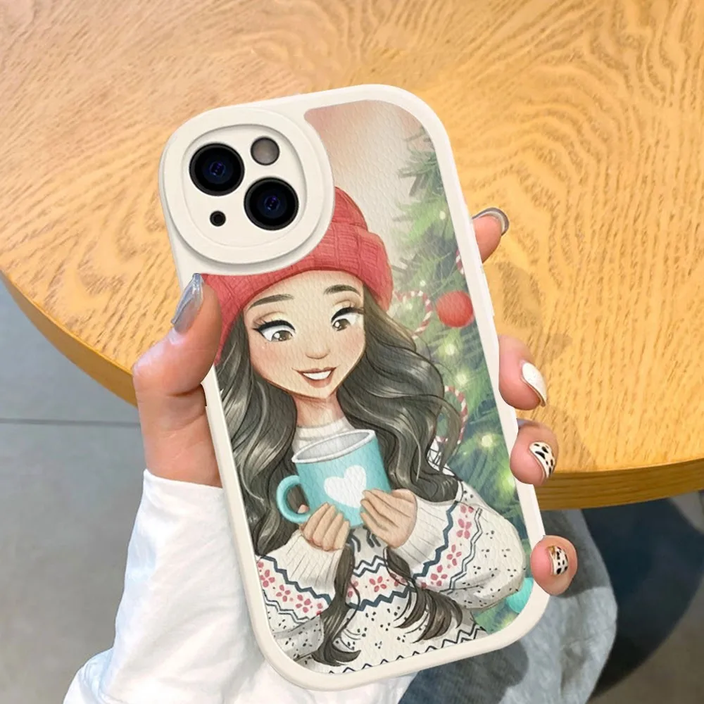 Beautiful Girl Merry Christmas Phone Case Hard Leather For IPhone 16 15 14 13 12 Mini 11 14 Pro Max Xs X Xr 7 8 Plus Fundas