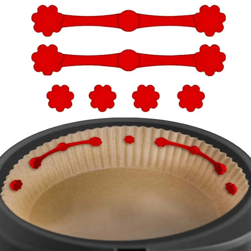 Air Fryer Silicone Buckle with Magnet Hold Parchment Paper Lock Disposable Liners Prevent Paper Burn Kitchen Gadget