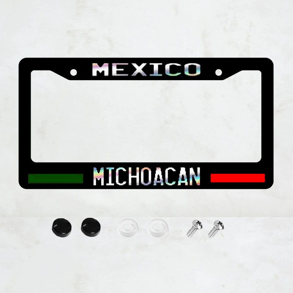 

Michoacan Mexico Flag Country License Plate Frame Tag Holder Cover Oil Slick Decorative Novelty 2 Holes for Auto Decorative Gift