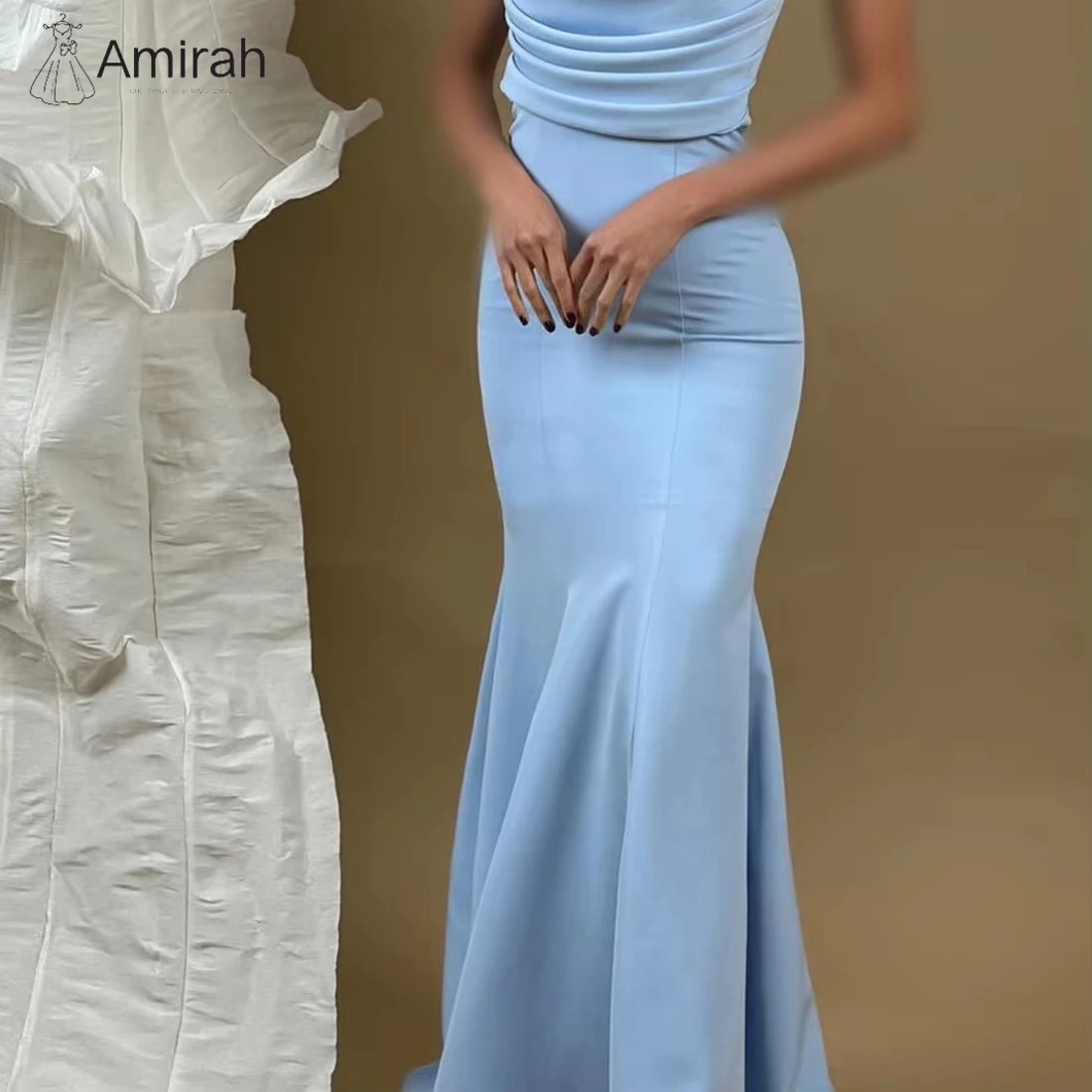 Amirah Custom Made Evening Dresses for Luxury Party Dresses Woman 2025 Fishtail Lotus Skirt Off-shoulder Stretch Satin Prom Gown