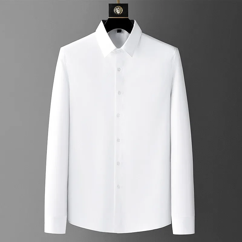 S-5XL Luxury Boutique Men\'s Casual Fashion Solid Color Business Long Sleeve Shirts Easy-care Formal Professional Shirt for Male