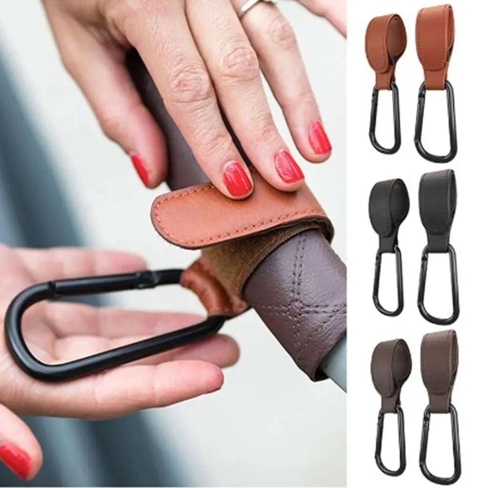 

360 Degree Stroller Accessories PU Leather Hanging Bags Pram Hook Baby Bag Stroller Hook Cart Organizer Stroller Hooks Clips