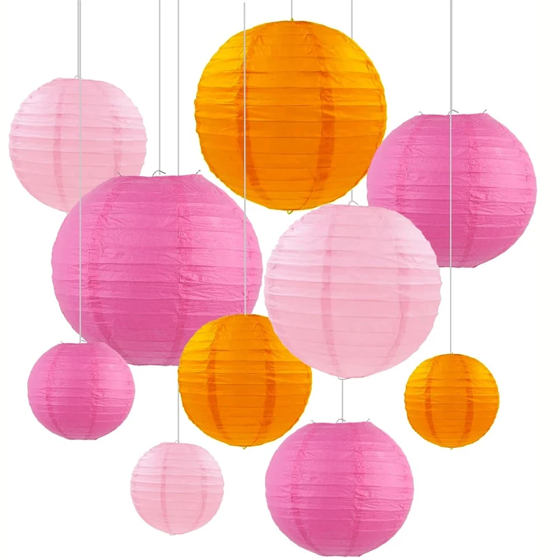 10 Stück hängende dekorative Papierlaternen, rosa orange runde hängende Taschentuchlaterne, geeignet für Geburtstag, Hochzeit, Abschlussfeier, Babyparty, Muttertag, Herbstgarten-Heimdekoration