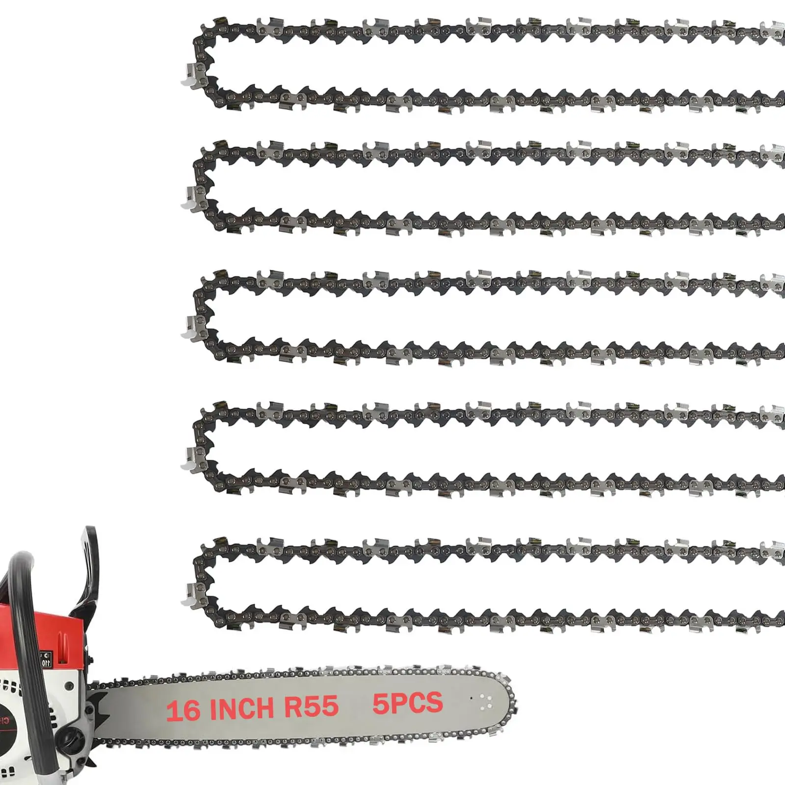 16 Zoll Sägekette 3/8' LP Teilung 043' (1,1 mm) Stärke für 16' (40cm) Schwert 55 Antriebsglieder Ersatz-Sägekette – Detail 1