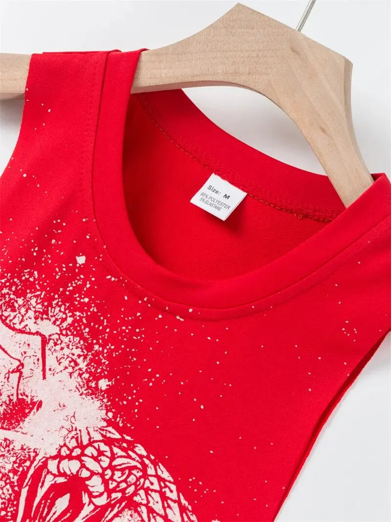 025 Summer fitness Tank Top Men Fashio Comfortable Printed Loose tops Retro Style Sports Leisure Sleeveless vest Men sportswear