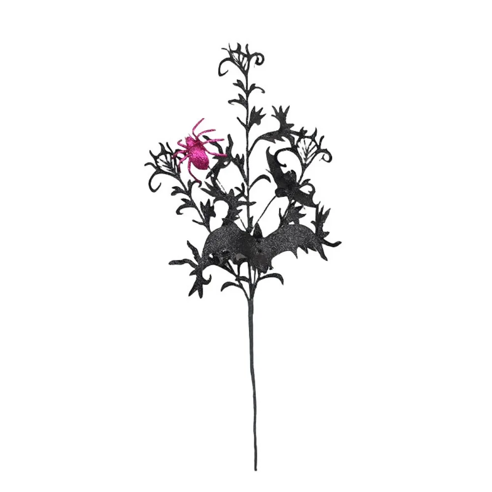 

48cm Halloween Bats Spiders Branch Spooky Black Plastic Artificial Bats Branch Realistic Simulation Bats Flower