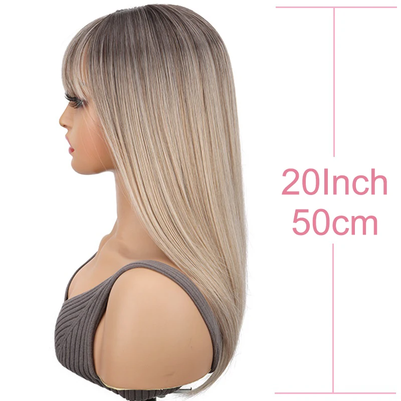 20Inch Synthetic Hair Topper With Bangs 3D 360° Cover Fluffy Toppers Long Straight Thinning Hairpieces for Women