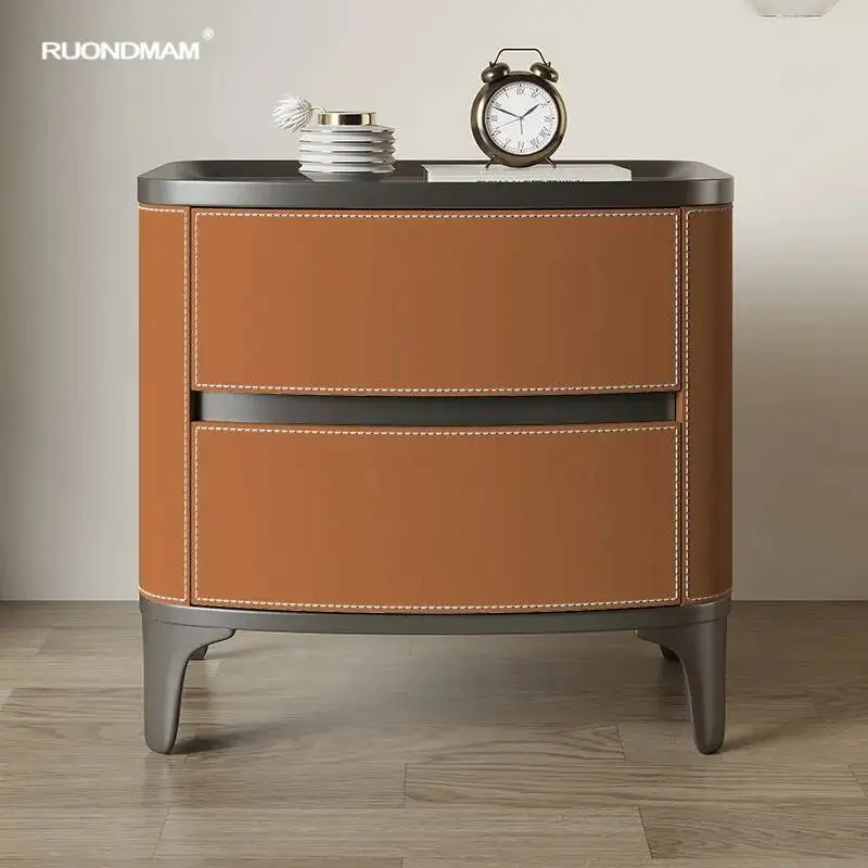 ضوء الشمال الفاخرة السرج الجلود خشب متين طاولة السرير الحديثة بسيطة تخزين الجداول الإبداعية غرفة نوم خزانة المنزل #6