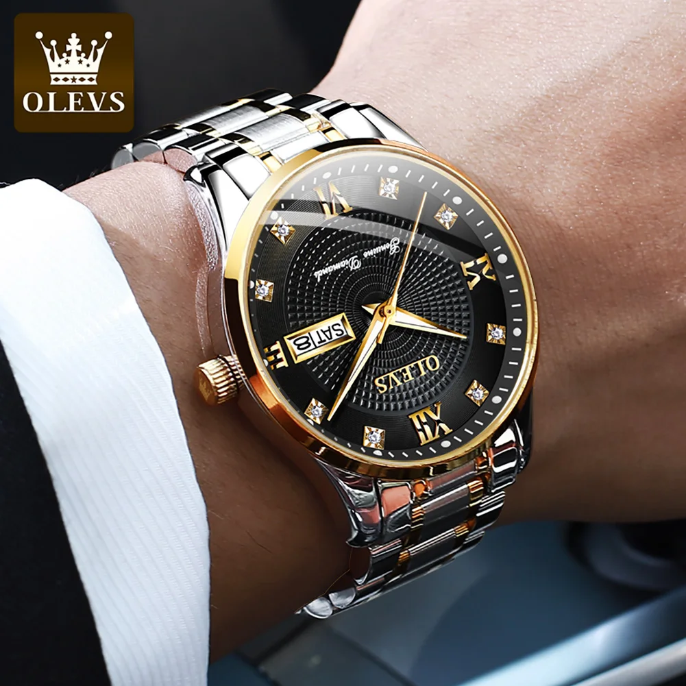 OLEVS 6603 Automatic Watch for Men Stainless Steel Waterproof Luminous Dual Calendar Classic Business Mens Mechanical Wristwatch