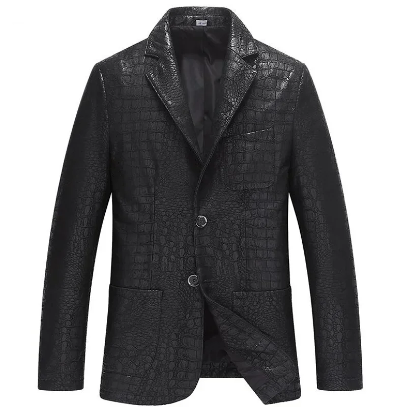 Pattern Crocodile Genuine Men Sheepskin Blazer Coats Fashion Men's Real Leather Black Suit Jacket