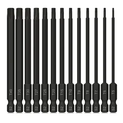 13Pcs Torx Bit Set Tamper Resistant Impact Security Star Torx Bits 1/4 Inch Hex Shank 100mm Screwdriver T5~T40 Bit Set