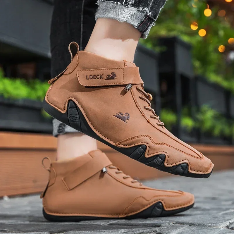 Men Casual Sneaker Leather Shoes Outdoors Luxury Brand Sports Shoes Lace-up Ankle Boots Waterproof Winter Motorcycle Boots 2024