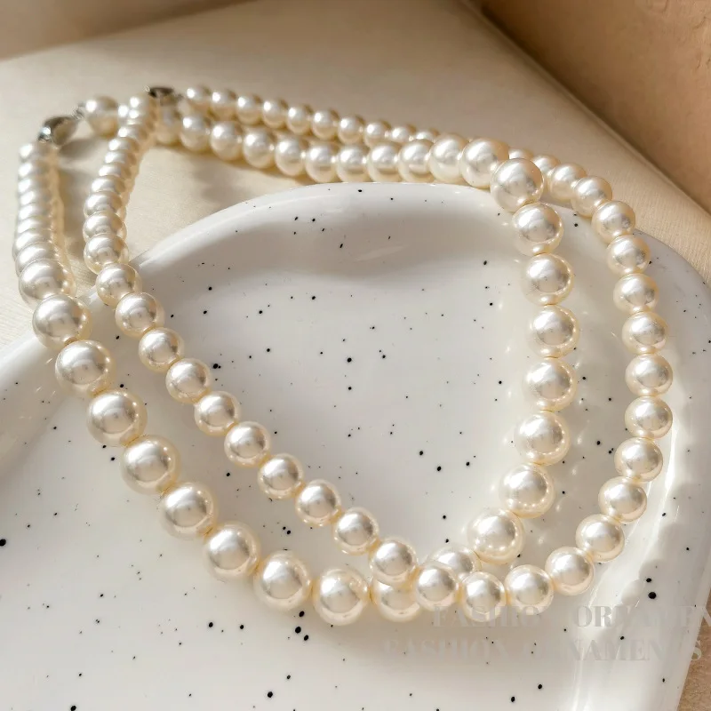 Fashion Jewelry Vintage Elegant Temperament Glass Simulated Pearl Necklace For Women Female Party Wedding Gift Accessories