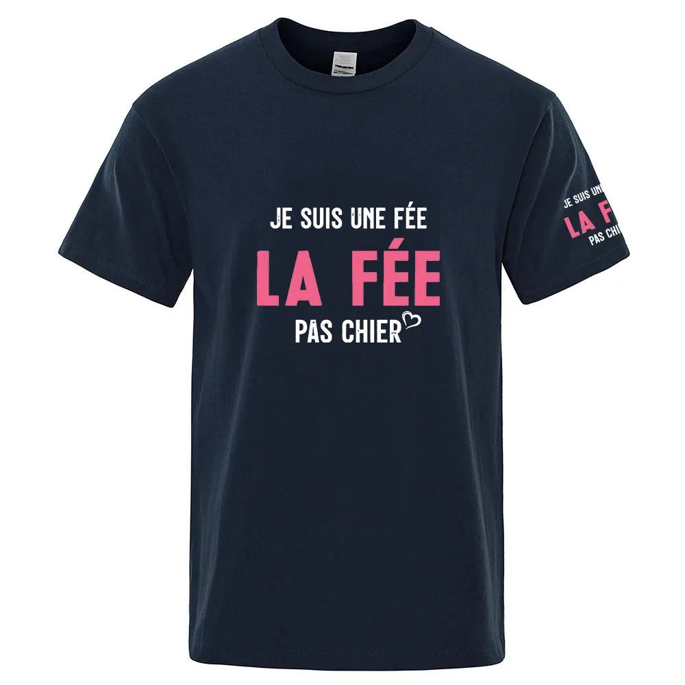Je Suis Une Fée 2025 Men's Summer New Ordinary Short-sleeved Shirt France Funny Letter Breathable Solid-color Casual Top