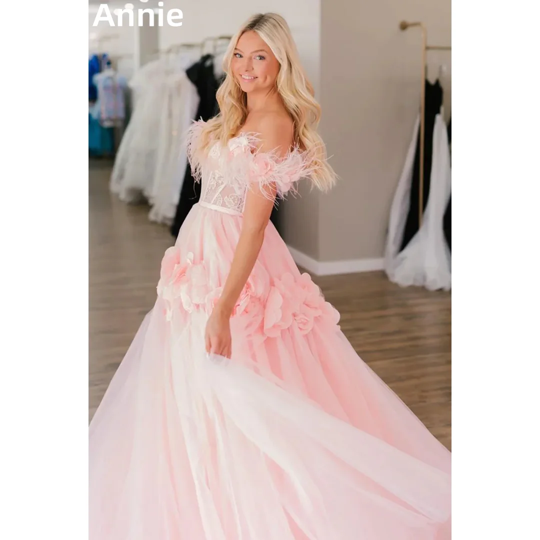 

Annie Luxurious Feathers Prom Dresses Handmade Flowers Evening Dress فساتين سهره فاخره Sweetheartfens Wedding Party Dress