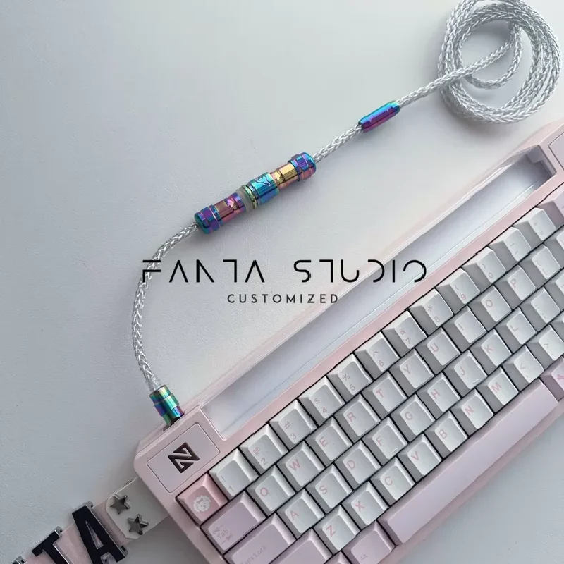 Fantastudio 8k Mechanical Keyboard Cable 1.4m Usb-c Single Crystal Copper Silvery Aviator Cable Diy Customizable Pattern/color