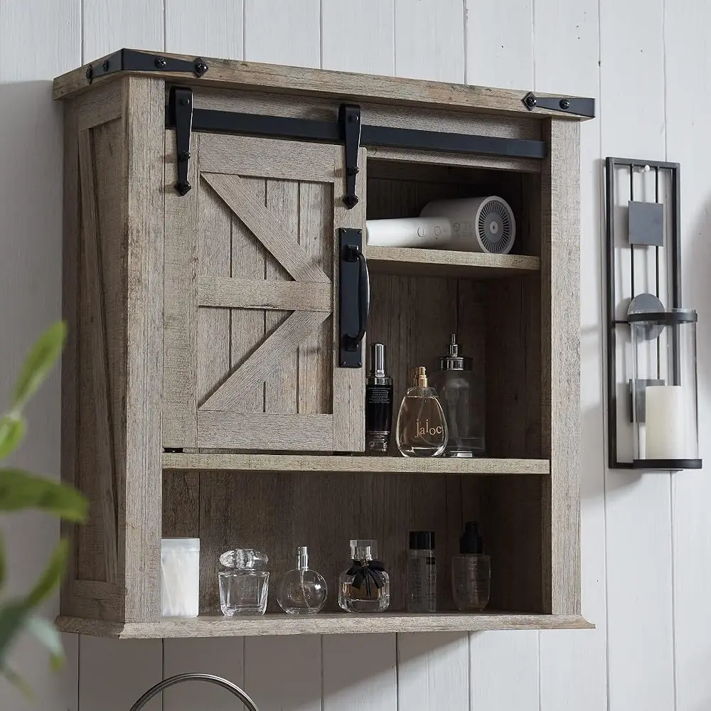 

Bathroom Wall Cabinet, Farmhouse Medicine Cabinet With Sliding Barn Door & Adjustable Shelves, Storage Cabinet Wall Mounted For
