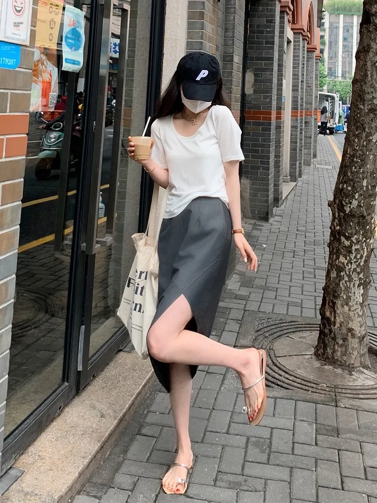 

Юбка миди с высокой талией и асимметричным подолом для женщин, летняя, универсальная, цветная, фасон А-силуэт, от SEVENGIRL