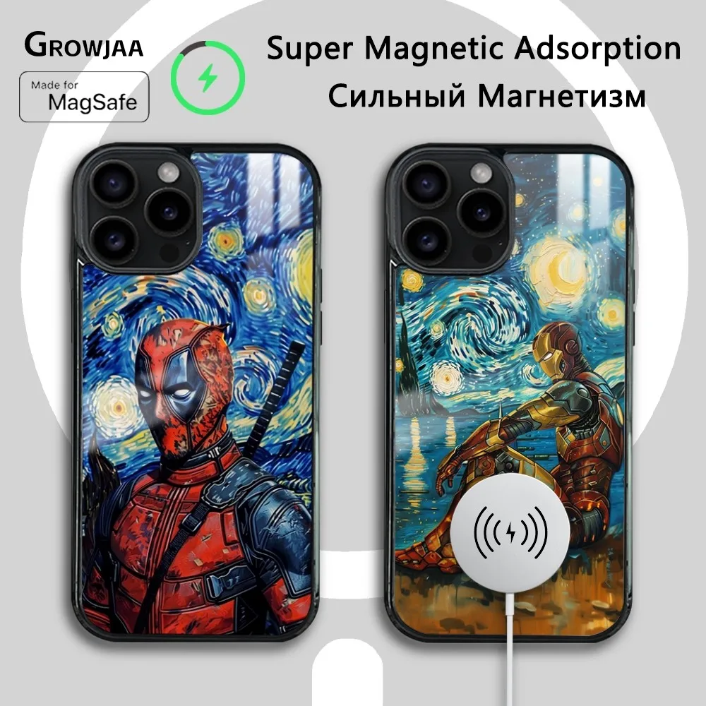 

Van Gogh Deadpool Iron Man Phone Case For iPhone 16 15 14 13 12 11 Pro Max Plus Mini New Magsafe Mirror Wireless Magnetic Cover