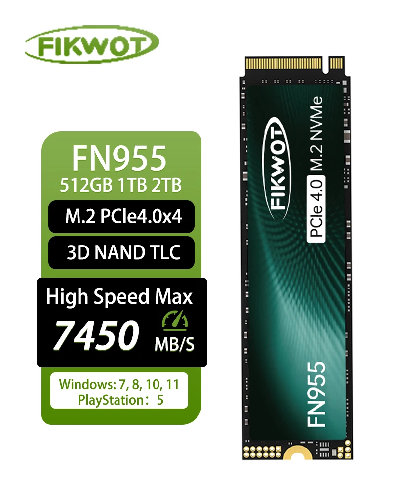 Fikwot 내장 솔리드 스테이트 드라이브, NVMe M.2 ssd PCIe4.0, 1TB, 2TB, 4TB, 7350 MB/S 2280 SSD, PS5 데스크탑 노트북 FN955 