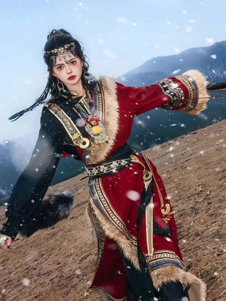رداء التبت الجديد لواء التبت انفجار النمط العرقي التصوير الفوتوغرافي تأثيري حفلة العرقية التبتية نمط الملابس المطرزة
