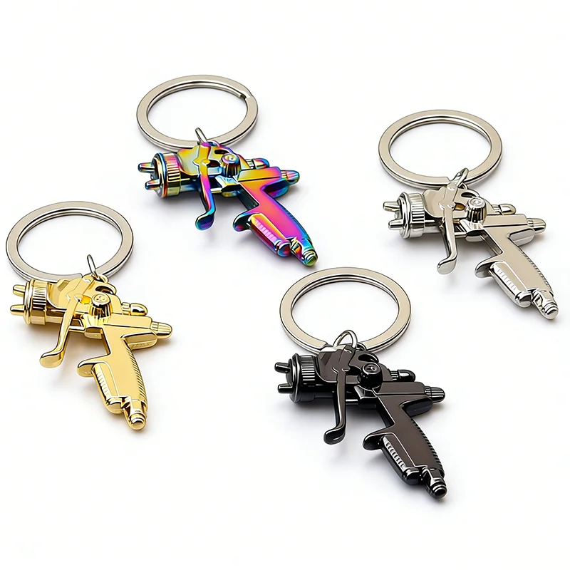 3D Metal Water Gun Keychain Mini Spray Paint Gun Model Car Key Ring Bag Pendant Backpack Ornament Fashion Unisex Party Gift