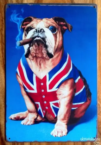 BULLDOG CIGAR Vintage Retro Metal Tin Wall Sign Plaque Man Cave Bar Pub British sign