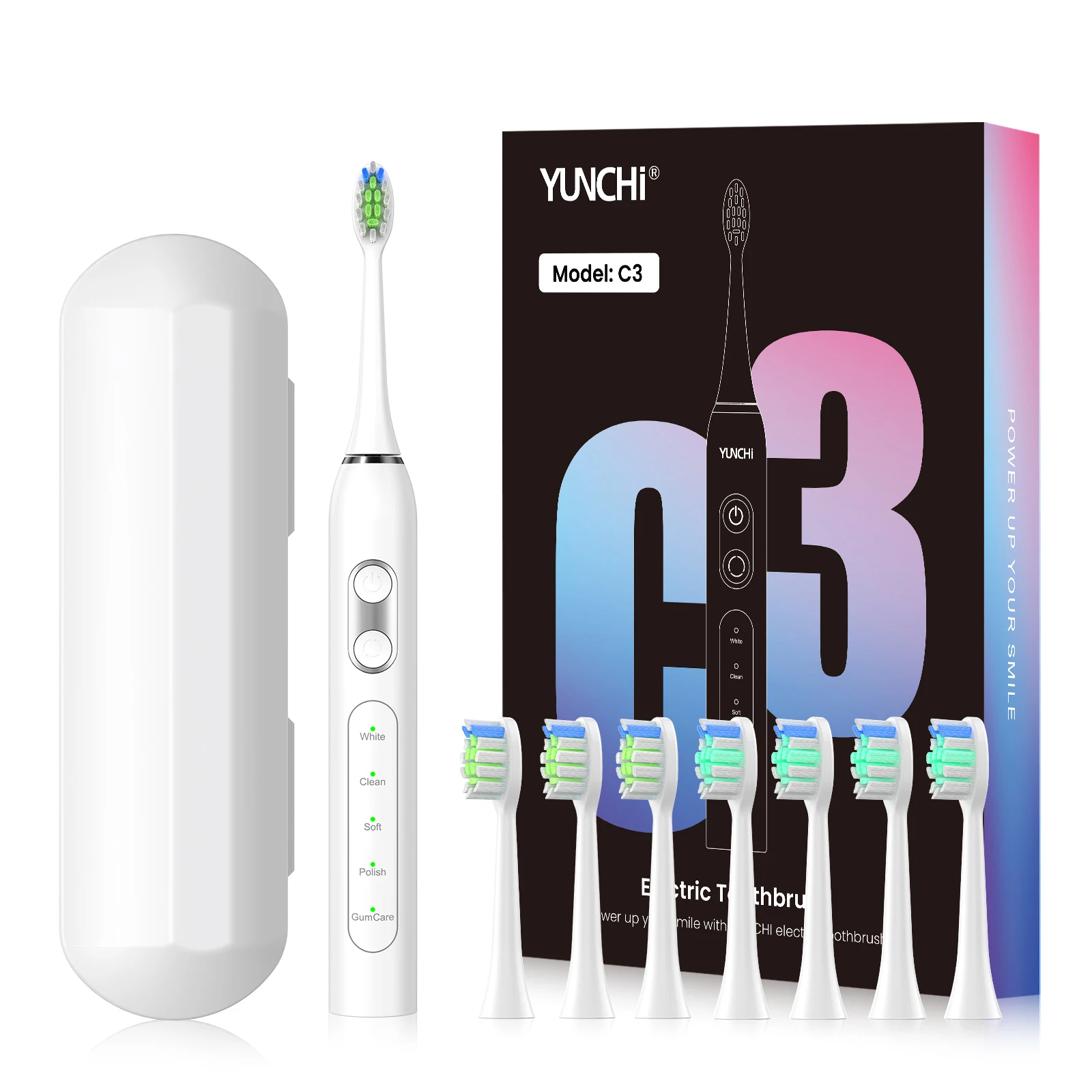 Yunchi Sonic Electric Toothrbush 5 Modes Tooth Brush for Adults Teeth Whitening Gum Care Rechargeable with 8Pcs Brush Heads