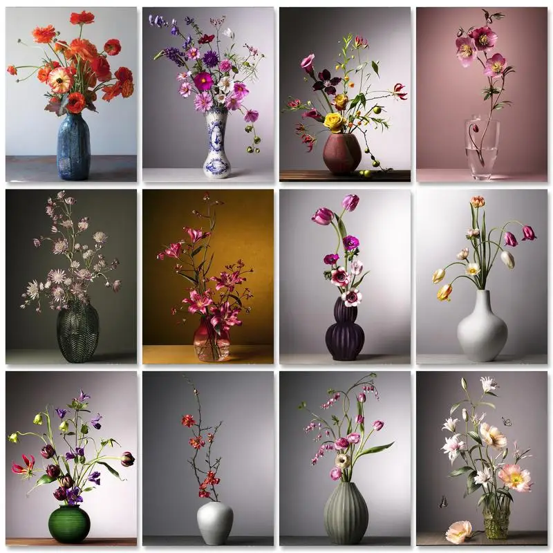 Gatyztory Ölgemälde nach Zahlen auf Leinwand dekorative Gemälde frische Blumen Vase Kunst liefert für Erwachsene DIY Geschenk hand gemalt