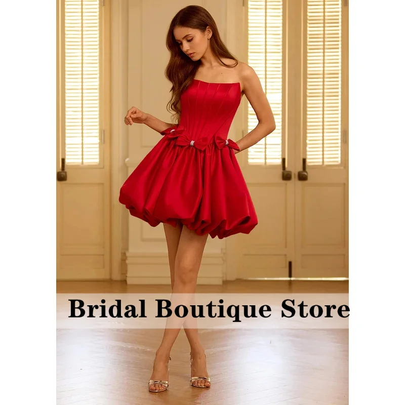 Homecoming Dress Strapless Corset Bow Bubble Satin Mini Cocktail Party Dress Prom Dress For Dance Club Customized view 4