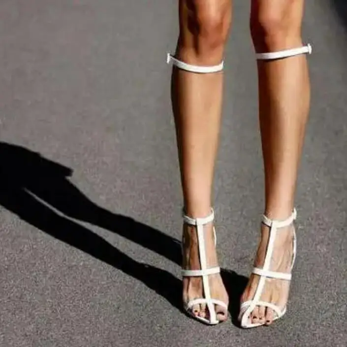 Summer Women T-Strap Toe Cutout Sandals Boots Chunky Heels Circle Buckle Straps Women Hollow Knee High Boots Ladies Street Shoes image 4
