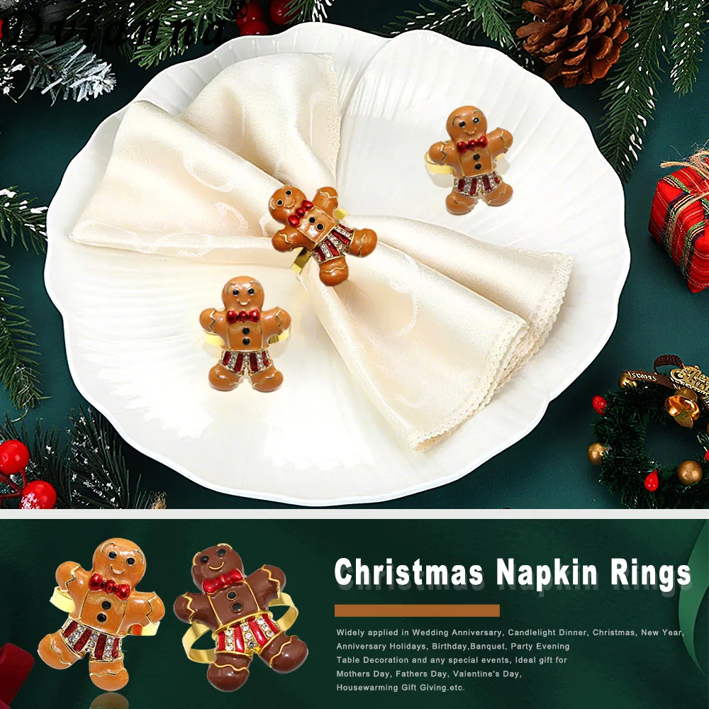 6Pcs Cute Gingerbread Man Napkin Rings Christmas Napkin Holder for Xmas New Year Party Gift Home Table Decor