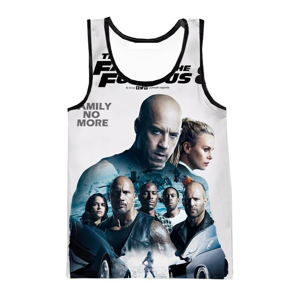 سريع وغاضب ثلاثية الأبعاد طباعة تانك القمم الرجال الصيف الشارع الشهير المتضخم اللياقة البدنية الصالة الرياضية س الرقبة سترة بلا أكمام ملابس الشاطئ الرجال #2