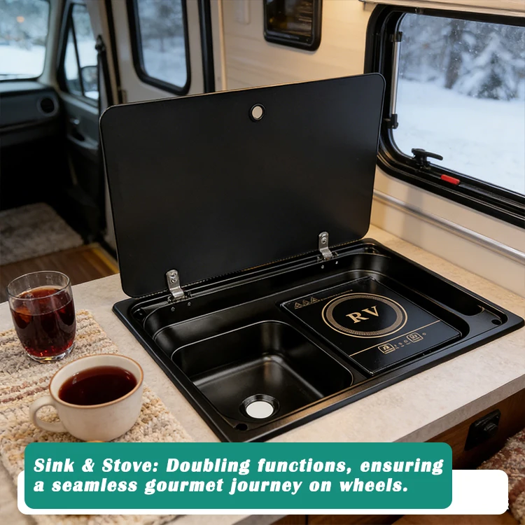 

JDA RV SS304 Drop-in RV Sink And Stove Comb With Faucet & Accessories For Campervan Boat Caravan Trailer Marine