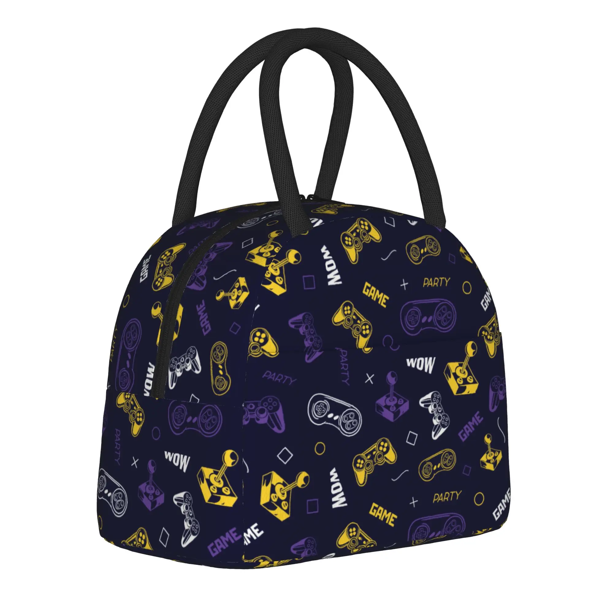 Game Controller Pattern  Insulated Lunch Bags Cooler Bag Reusable  Portable Tote Lunch Box Bento Pouch Office  Picnic