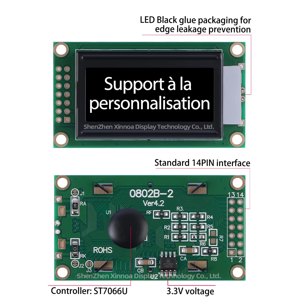 Multi Language BTN Black Film Purple Font 0802B-2 3.3V European Character LCD Module Character LCD Screen 14PIN LCD Screen