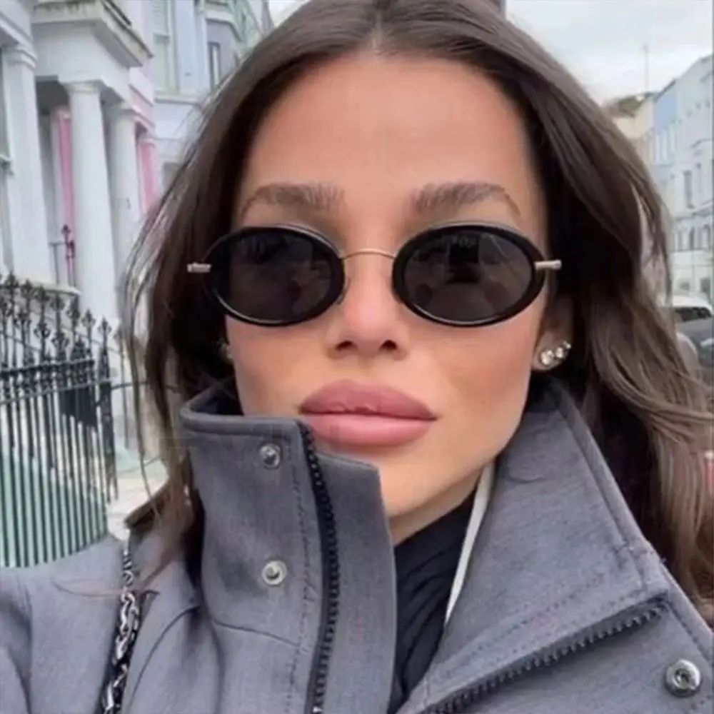 

2024 Punk Sunglasses Women's Fashion Oval Sun Glasses Vintage Metal Frame Shades Small Female Eyewear UV400 Protection