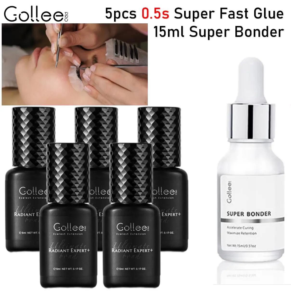 GOLLEE 5PCS Eyelash Extension Glue 0.5S Fast Dry 8 Week False Lash Black Adhesive Super Bonder Lash Extensions Sealant Suppliers