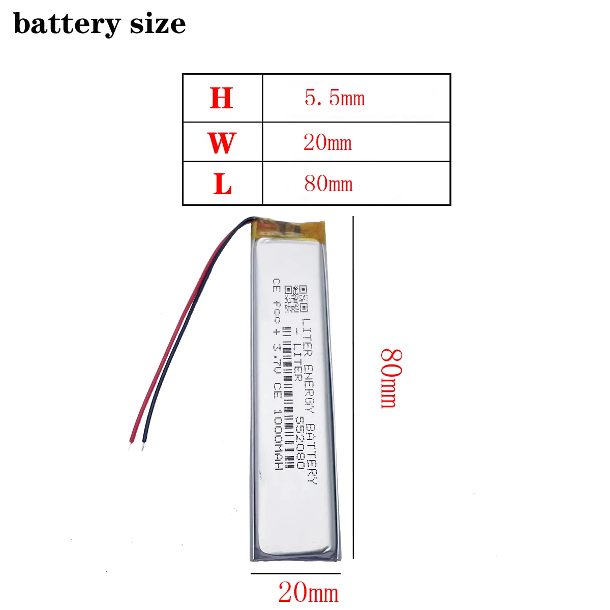 3.7V wbudowany pasek polimerowy w kształcie 552080 1000mah bateria litowa o dużej pojemności do Mp4 Mp5