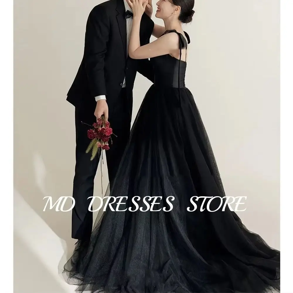

MD Elegant Black A-line Wedding Dresses Adjustable strap Evening Dress Korea Photoshoot Floor Length Reception Dress Customized