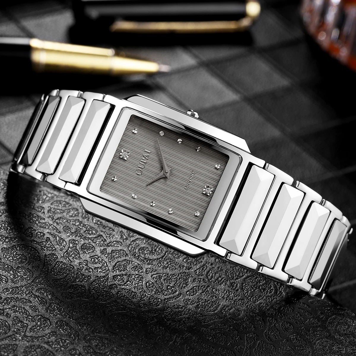JS часы из нержавеющей стали с квадратным циферблатом, мужские кварцевые часы с сапфировым стеклом и цифрами, деловые простые часы для отдыха