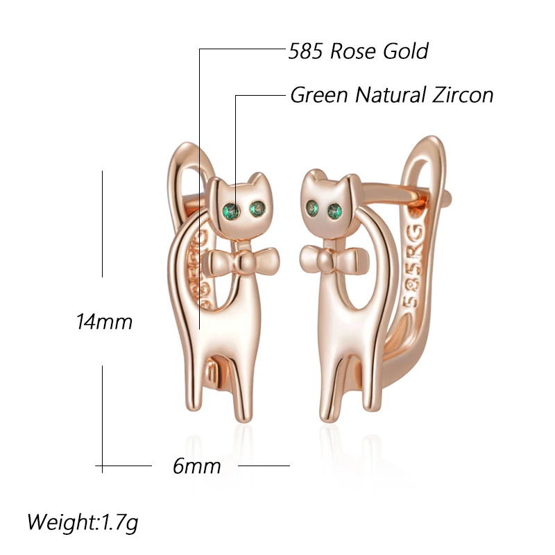 Kinel Luxury Cute Cat Earrings For Girls 585 Rose Gold Color Natural Zircon Accessories Children Baby Xmas Gifts Animal Jewelry