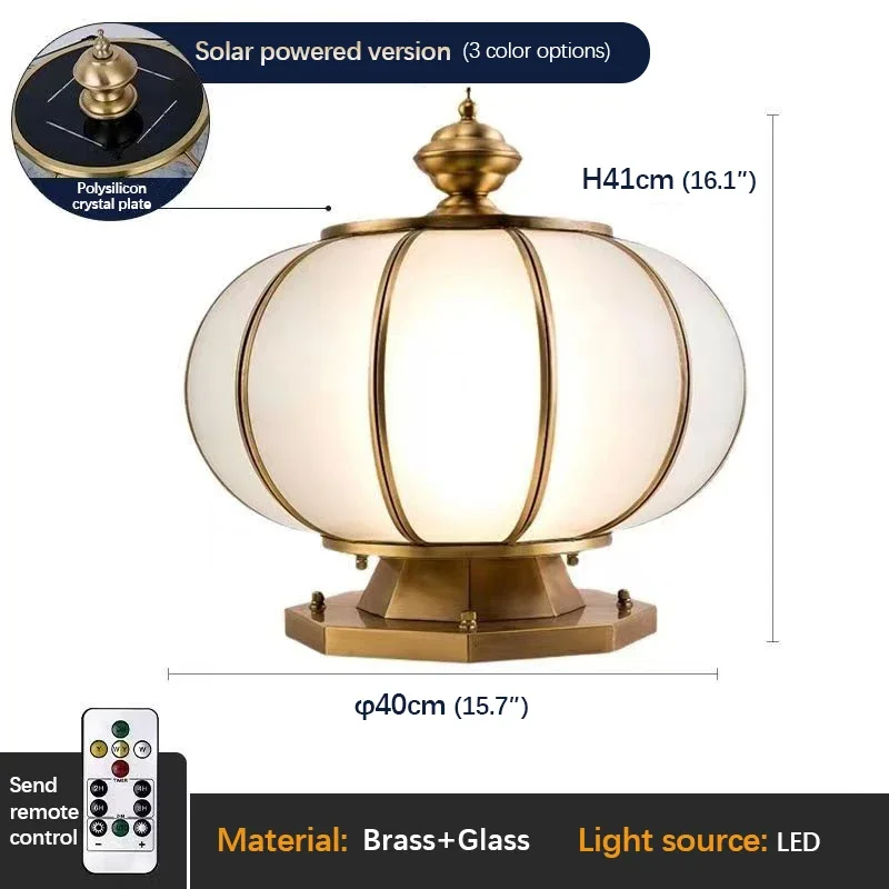 SOURA Outdoor Solar Post Lamp Vintage Creative Chinese Brass  Pillar Light LED Waterproof IP65 for Home Villa Courtyard