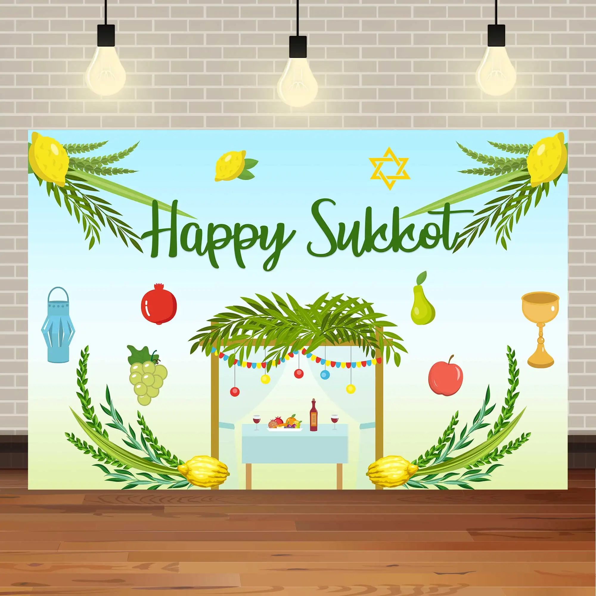 NeoBack Happy Sukkot Photo Backdrop Sukkah Jewish Holiday Decorations Festival Background Photography Party Decor Supplies