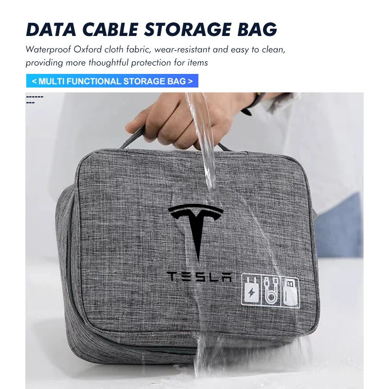 Car Data Cable Storage Bag USB Hard Disk Charger Organizer For Tesla Model 3 Y S X Roadster