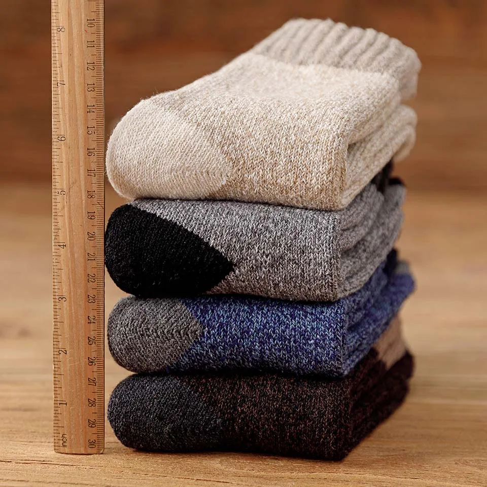 Winter Men\'s Thick Warm Wool Socks Harajuku Retro Merino Cashmere Socks High Quality Plus Size Casual Long Socks For Men 3 Pair