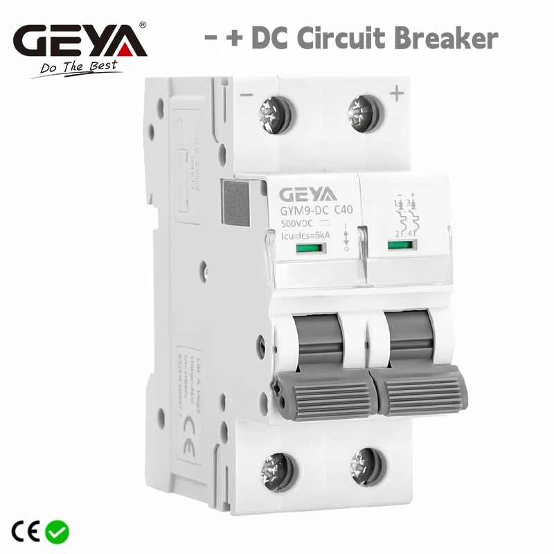 GEYA Din Rail DC MCB 6KA 2P 500V Mini wyłącznik automatyczny DC 6A 10A 16A 20A 25A 32A 40A 50A 63A
